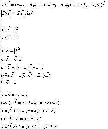 Cross (vector) Product, Mathematics Formulae, Eformulae.com