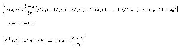 Simpson's Rule (n must be an even number), Mathematics Formulae, Eformulae.com